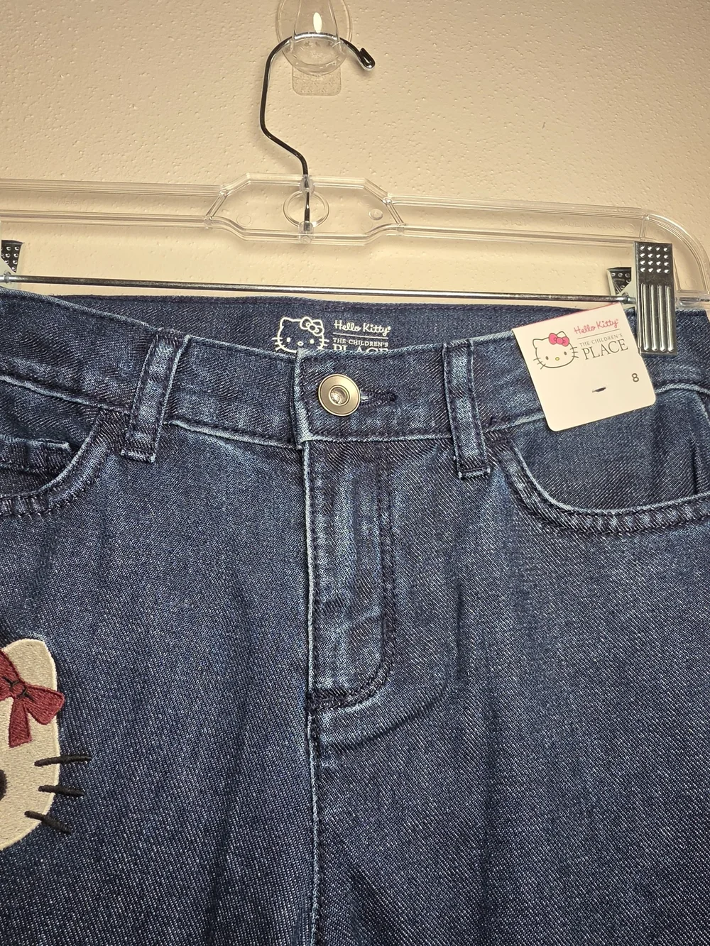 The Children's Place Dark Blue Denim Hello Kitty Jeans with Cream & Pink Accents